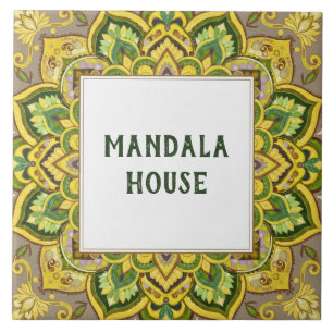 Azulejo Placa de nombre de casa personalizada Mandala verd