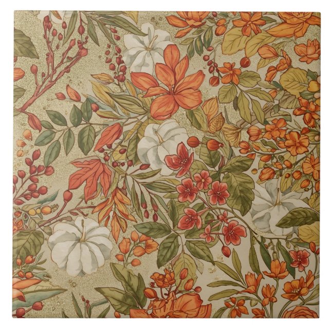 Azulejo Plan de Acción de Gracias, hojas de otoño y calaba (Frente)