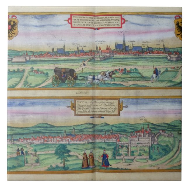Azulejo Plan de ciudad de Viena y de Buda, de 'Civitates (Frente)