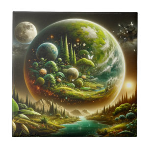 Azulejo Planeta de Fantasía – Naturaleza Cósmica Mágica