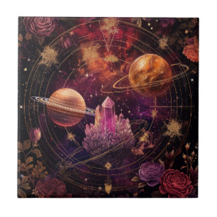 Azulejo Planeta Floral Cósmico Nebulosa Púrpura Espacio