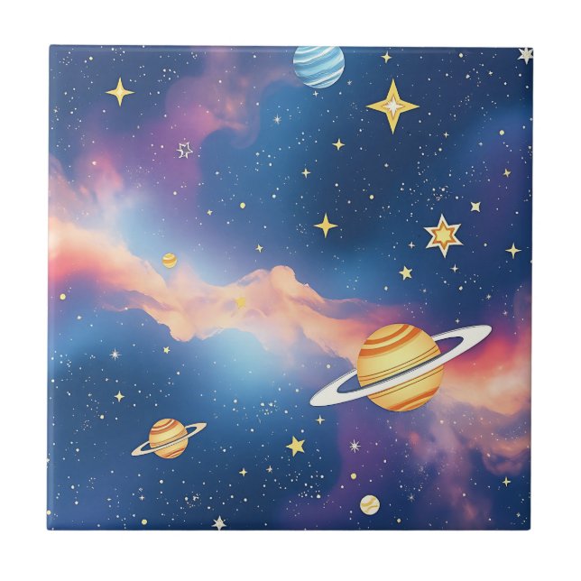 Azulejo Planetas Estrellas Patrón Galaxia Soñadora (Frente)