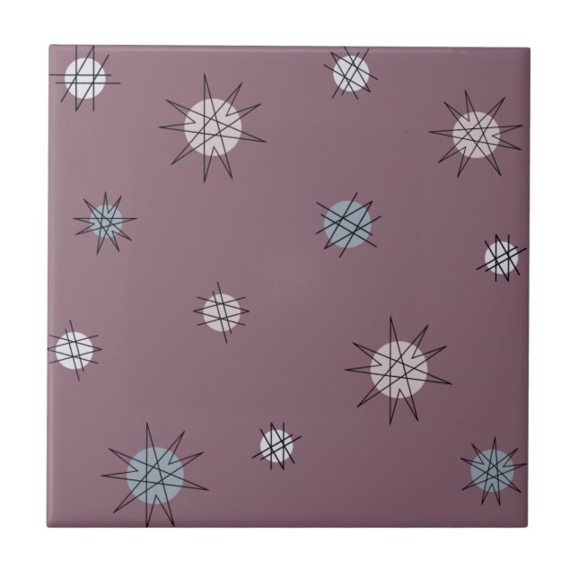 Azulejo Planetas Starburst de la Edad Atómica Oscuro Mauve (Frente)