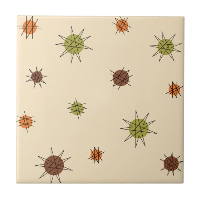 Azulejo Planetas Starburst de la Edad Atómica Tan Brown (Frente)