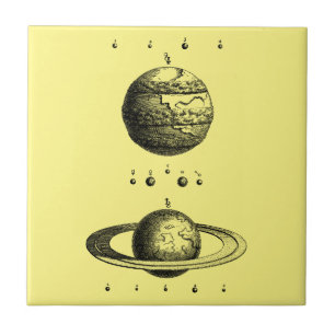 Azulejo Planetas vintage: Júpiter y Saturno dibujados a ma