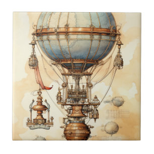 Azulejo Planos de Dirigible Globo Steampunk Azul Latón Sep