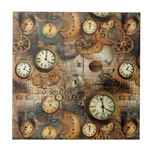 Azulejo Planos de ingeniería Steampunk marrón latón
