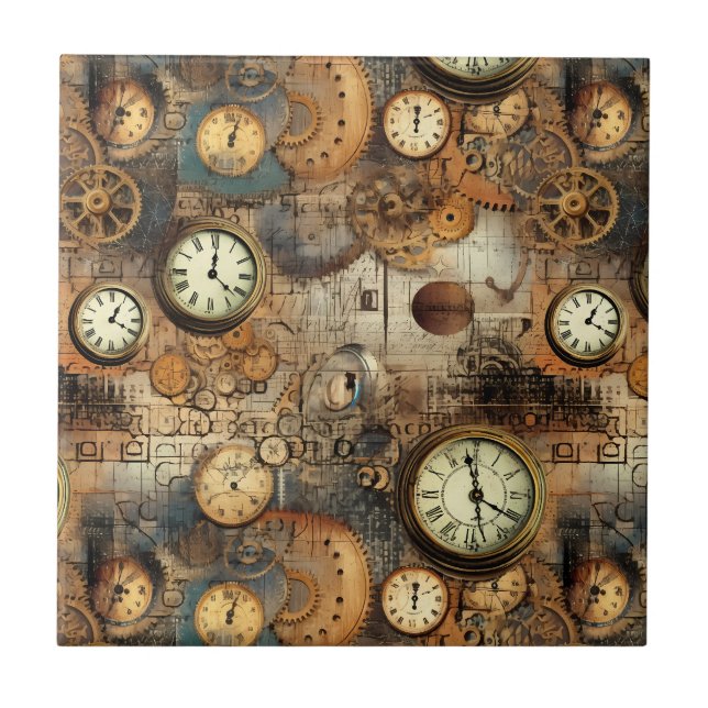Azulejo Planos de ingeniería Steampunk marrón latón (Frente)