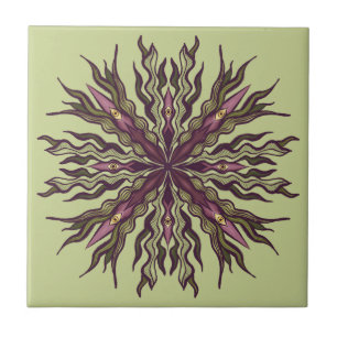 Azulejo Planta de Ojo Psicodélico - Mandala Botánico Surre