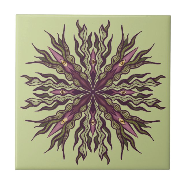 Azulejo Planta de Ojo Psicodélico - Mandala Botánico Surre (Frente)