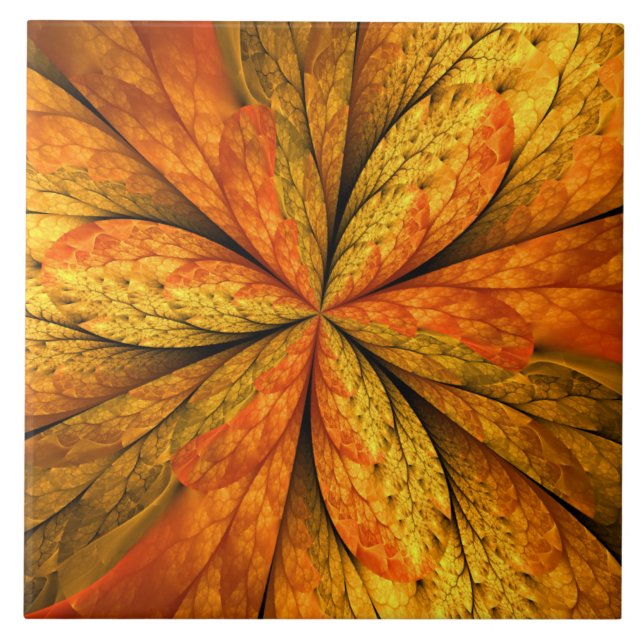 Azulejo Planta de otoño, hoja de arte fractal abstracta mo (Frente)