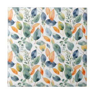 Azulejo Plantas Eucalyptus Naranja Verde 350 Acuarela