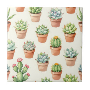 Azulejo Plantas Suculentas Patrón Continuo Macetas de Terr
