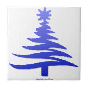 Azulejo Plantilla de árbol de Navidad azul cobalto
