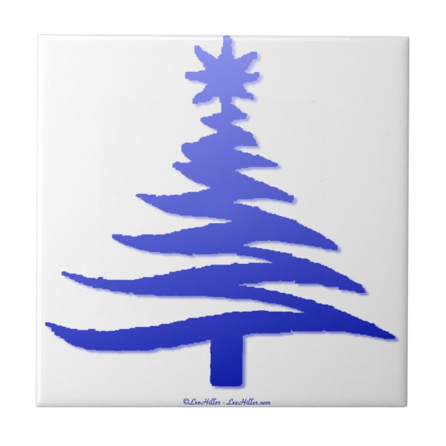 Azulejo Plantilla de árbol de Navidad azul cobalto (Frente)
