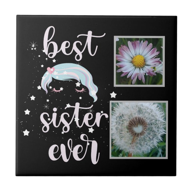 Azulejo Plantilla de fotos de hermanas cutas (Frente)