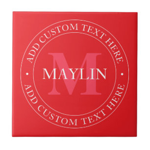 Azulejo Plantilla de texto circular elegante editable rojo