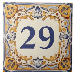 Azulejo Plaque número de la casa mediterránea azul y amari