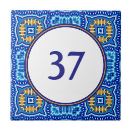 Azulejo Plaque numero mediterráneo blanco y azul de la Cas