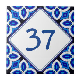 Azulejo Plaque numero mediterráneo blanco y azul de la Cas