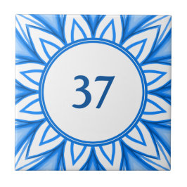 Azulejo Plaque numero mediterráneo blanco y azul de la Cas