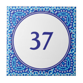 Azulejo Plaque numero mediterráneo blanco y azul de la Cas