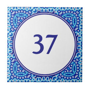 Azulejo Plaque numero mediterráneo blanco y azul de la Cas