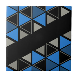 Azulejo Plata azul de triángulos geométricos retro