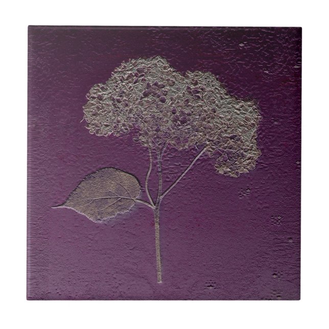 Azulejo Plata púrpura Vintage Hidrangea metálica Floral (Frente)