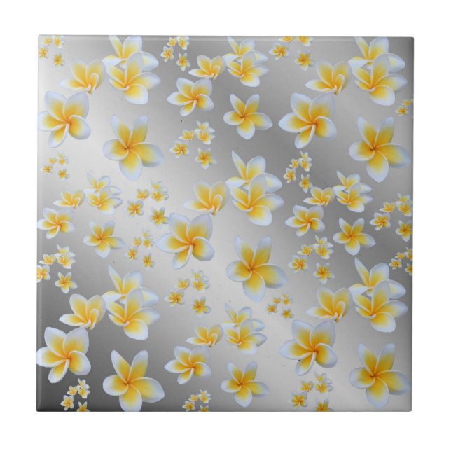 Azulejo plateado, asiático, amarillo, blanco, flor, brilla (Frente)