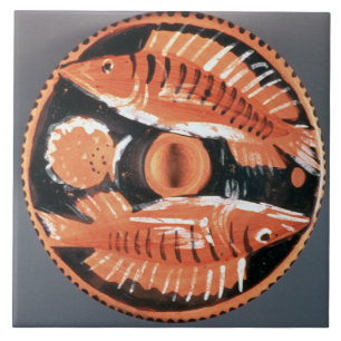 Azulejo Platee la representación de dos pescados, 350 A.C