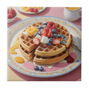 Azulejo Plato de Desayuno de Waffle de Frutas