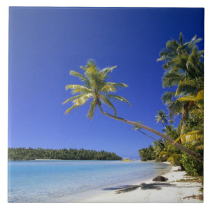 Azulejo Playa bordeada de palmeras Islas Cook