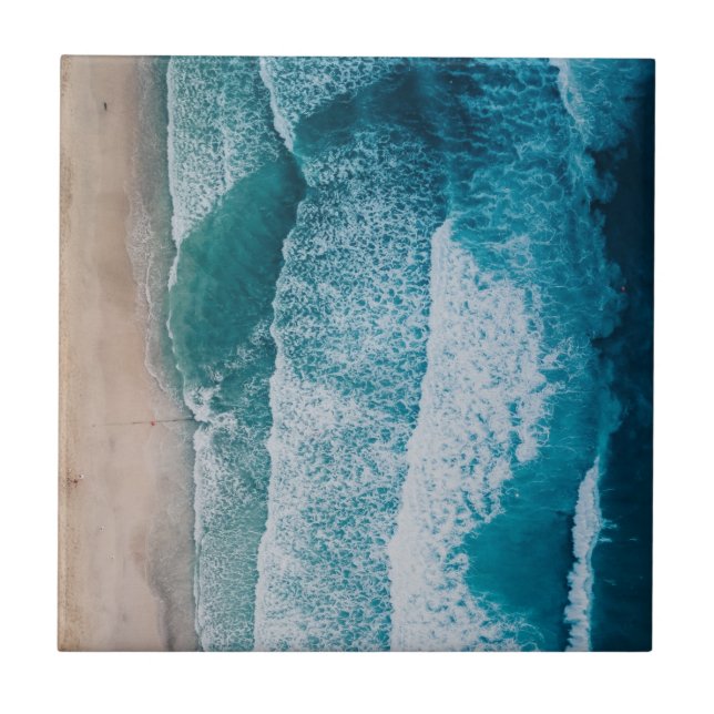Azulejo Playa de arena de las olas del océano azul (Frente)