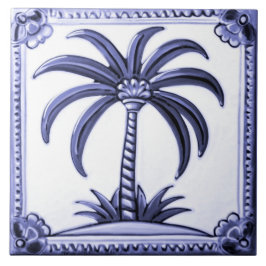 Azulejo Playa de Oriente Medio blanca y azul palmera