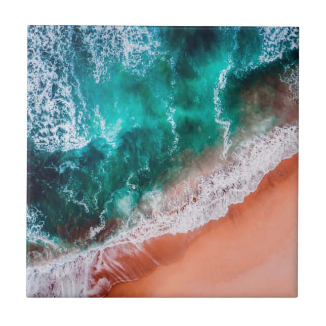 Azulejo Playa del océano azul Mar costero Monograma (Frente)