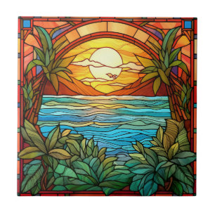 Azulejo playa elegante a través de la ventana