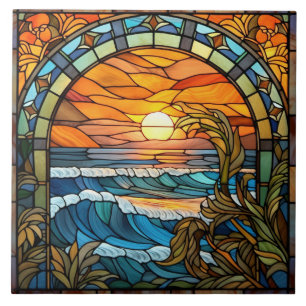 Azulejo playa elegante a través de la ventana