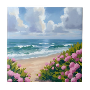Azulejo Playa en Flor Hortensia Rosa Costera Oceánica
