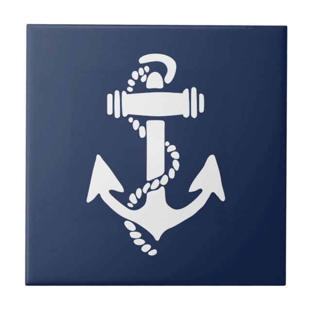 Azulejo Playa náutica de Ancla Blanca y Azul (Frente)
