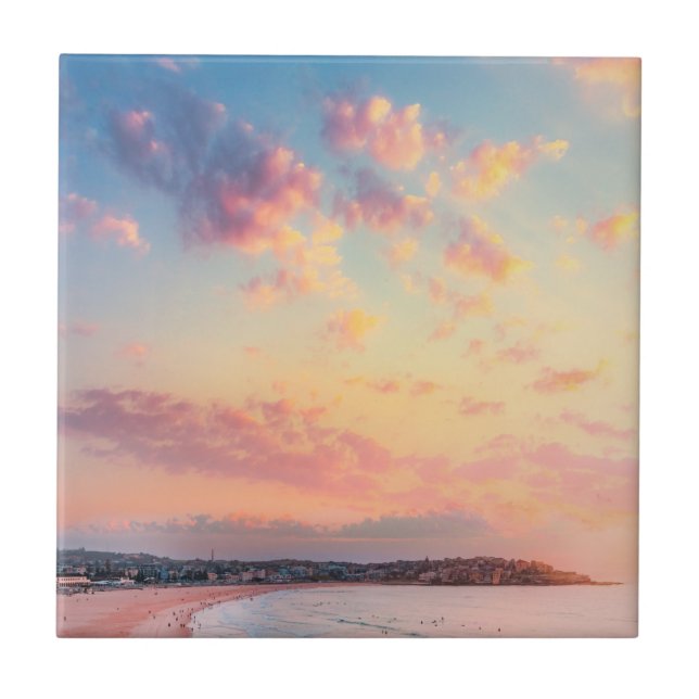Azulejo Playa rosa sol de oro cielo de oro hermosas vacaci (Frente)