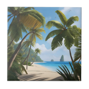 Azulejo Playa tropical con palmeras