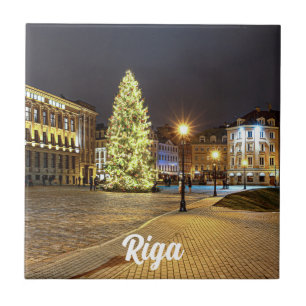 Azulejo Plaza Cúpula con árbol de Navidad en Riga