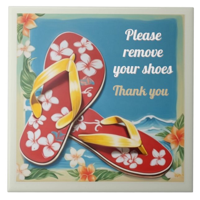 Azulejo Please Remove Shoes Sign Hawaiian Flip Flops (Frente)