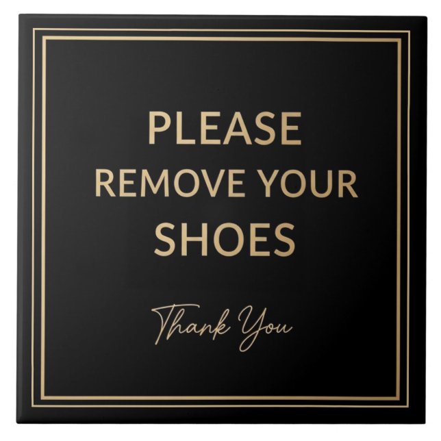Azulejo Please Remove Your Shoes Sign black and gold (Frente)