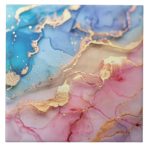 Azulejo Plink Blue Gold Purpurina Marble Agate Ceramic