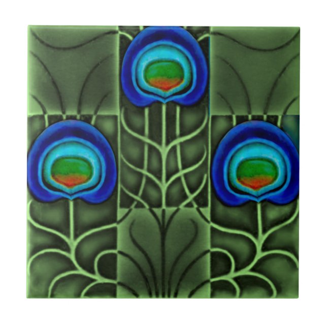 Azulejo Pluma de pavo real Pilkington Lewis Day Repro c190 (Frente)