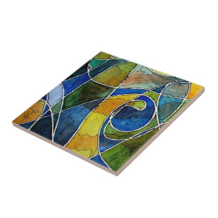 Azulejo Pluma y tinta abstractas de la acuarela