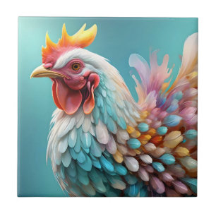 Azulejo "Plumas de Color: La Gallina Arcoíris"
