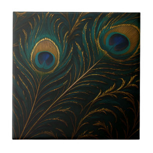 Azulejo Plumas de Pavo Real Lujosas Patrón Ánade Real Dora